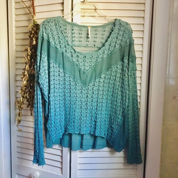 Free People Tops - Free People Deep Teal Loose Knit & Lace Blouse